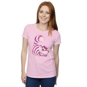 Alice In Wonderland Womens/Ladies Cheshire Cat Fitted T-Shirt / Baby Pink